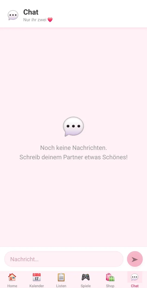 Ourly: leerer Chat mit dem Hinweis „Schreib deinem Partner etwas Schönes!“